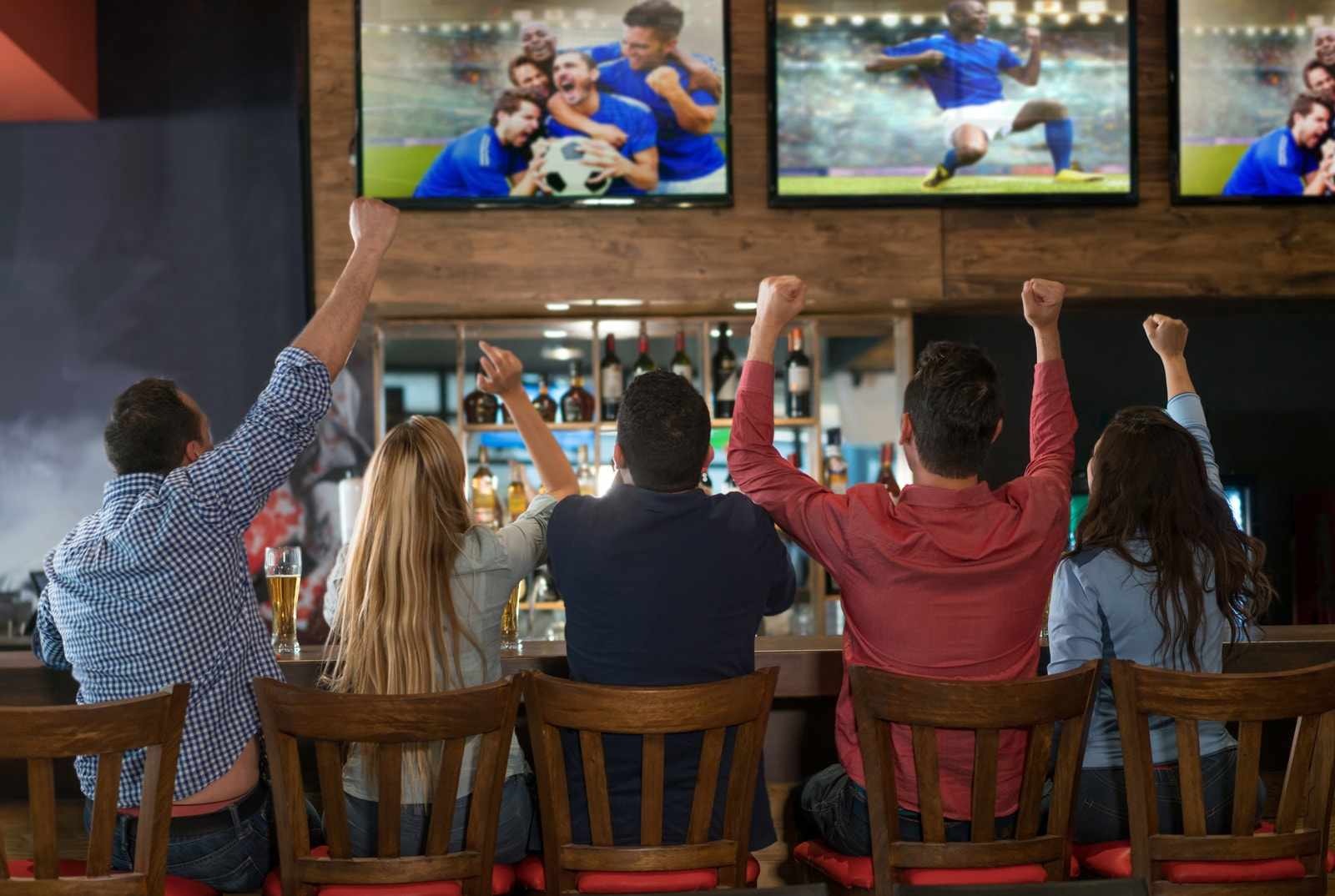 Sports bar with a wall of displays
