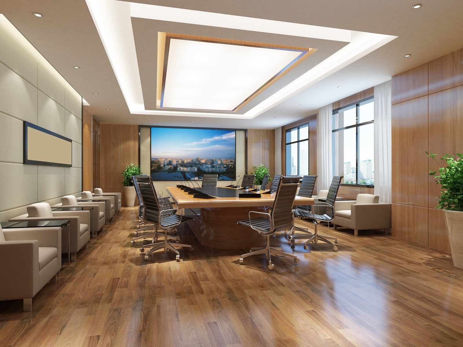 Modern conference room with integrated display