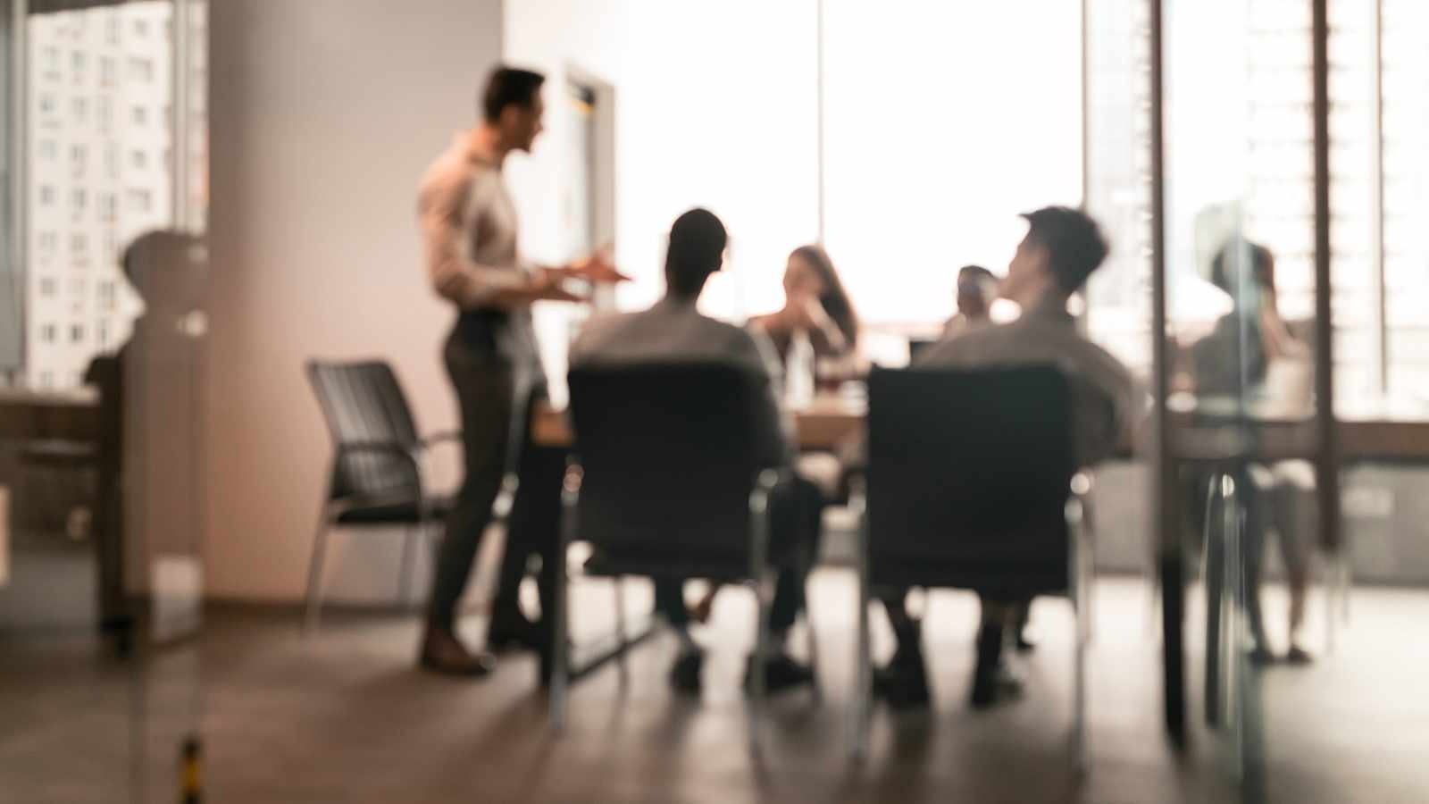 Team meeting in a technology-equipped conference room