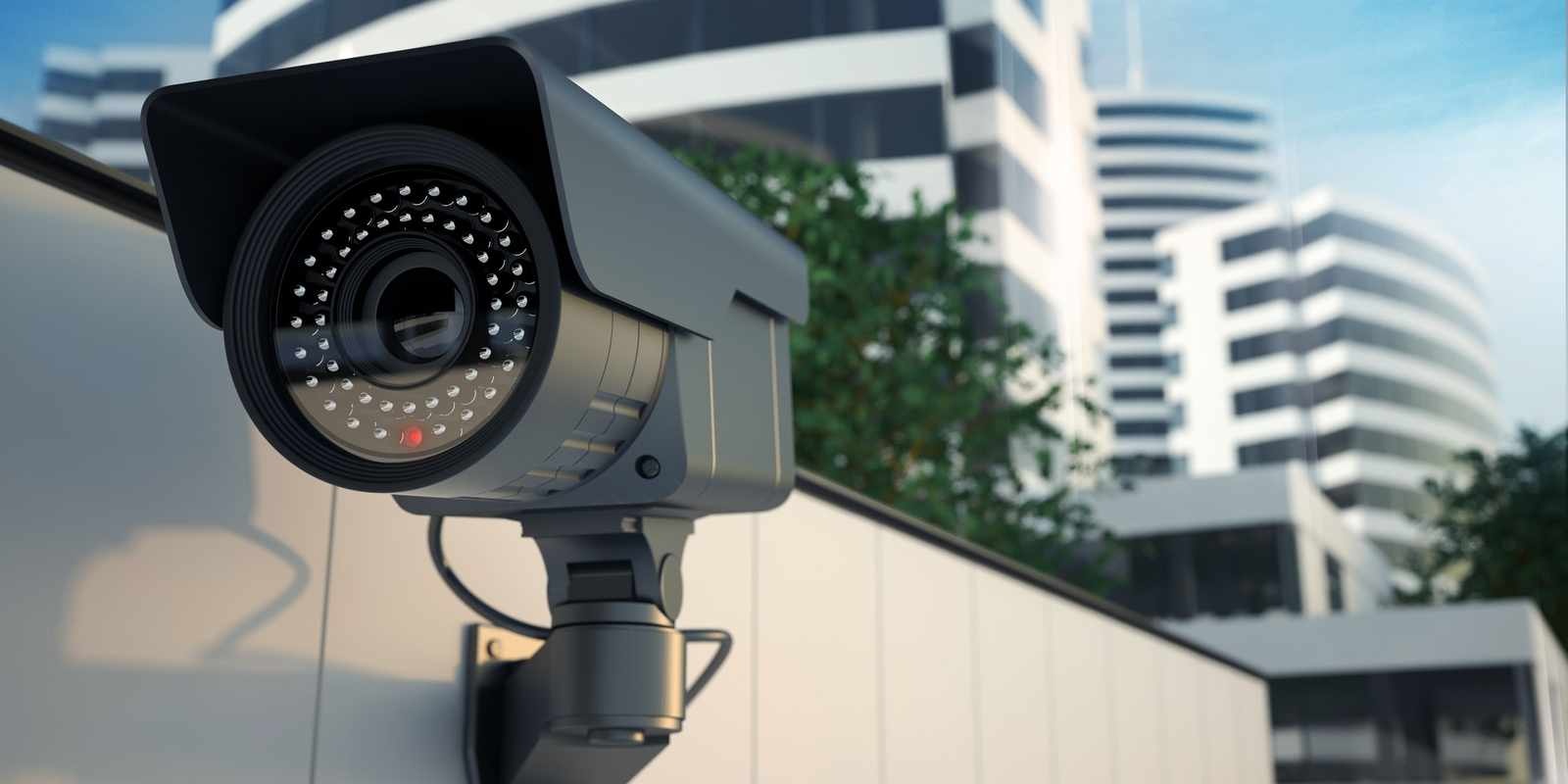 Commercial security camera on a building exterior